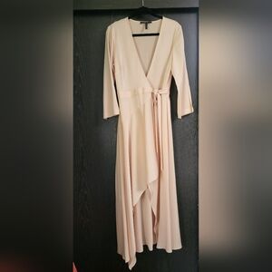 BCBGMaxAzria Blush/Light Pink Satin Long Sleeve Wrap Dress